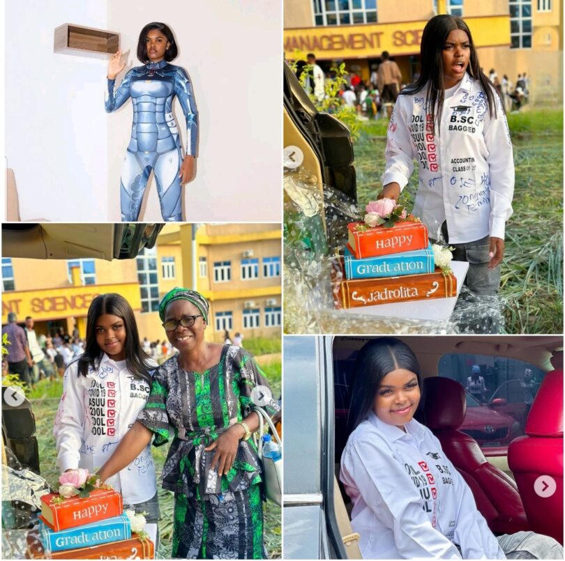 Congratulations pour in as 22-year-old popular human AI, Jadrolita graduates from Ambrose Alli universitysity, shares sign-out photos