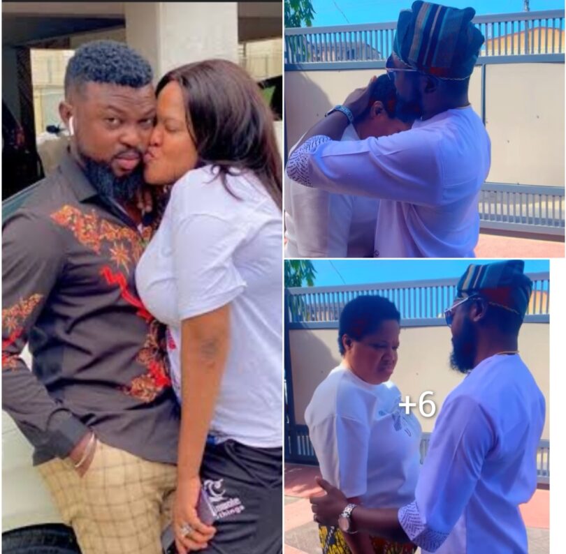 Fans Gush As Toyin Abraham Cry Like A Baby As Her Husband, Kolawole Ajeyemi Visit Her On A Movie Set